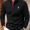 Camisa Polo de Manga Comprida de Alta Qualidade para Homem com Estampa de Cavaleiro de Desenho Animado, Perfeita para Conforto ao Ar Livre e Roupa Esportiva Casual!