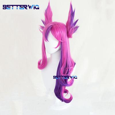 Perucă profesională Xayah Cosplay Joc LOL Star Guardian Xayah Perucă 65 cm lungime Xaya păr curbat păr rezistent la căldură Peruci femei + capac perucă