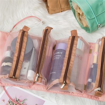 1PC 4 IN 1 Pink Detachable Makeup Bag Multifunction Minimalist Travel Women's Foldable Travel Cosmetic Storage Bag Washing Bag