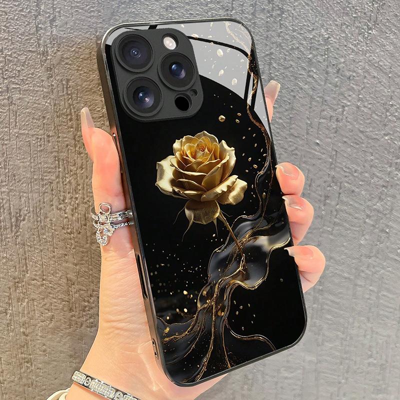 

Загартоване Скляний Чохол для Телефона з Візерунком Квітки Золотого Лотоса Для iPhone 11 12 13 14 15 16 17 Pro Max 16E 17Air 7 8 Plus XR XS X Обкладинка iPhone 16 Pro