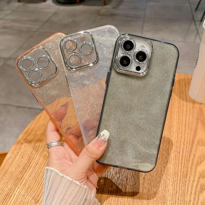 Ins Wind Ripple Glitter Suitable for Apple 15 Mobile Phone Case Lens Film IPhone14 Transparent 16Promax Hard Case