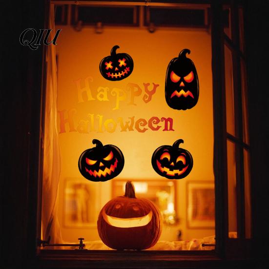 Spooky Halloween Home Decor Static Cling Window Decals, Pumpkin Bat Stickers, Self Decorative Holiday Stickers Adhesive Removable Glass for Shop Party