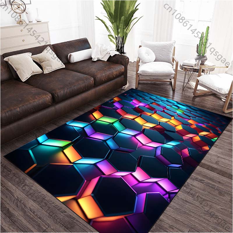 3D Colored Cubes Printed Carpet for Living Room Bedroom Bedside Bathroom Floor Mat Area Rugged Sofa Mat Home Decor Large Size