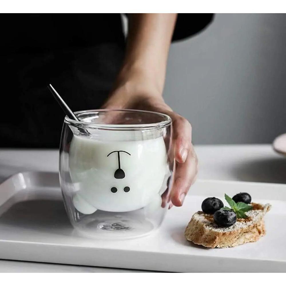 Tasse à café Double couche ours mignon créatif, tasse en verre Double, Carton Animal, verre à lait, dame, chat mignon, canard, chien, cadeau de noël