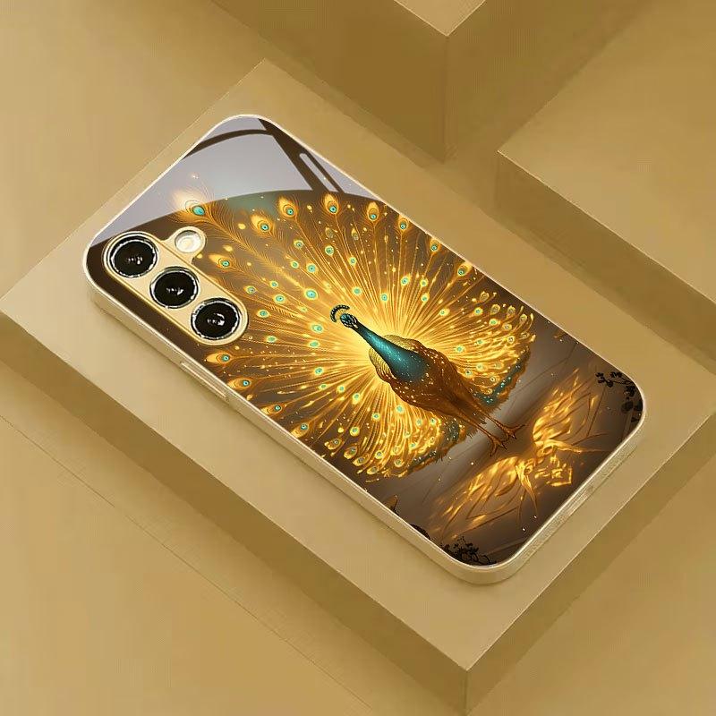Pfauenfeder-Druck Handyhülle für Galaxy S26 S25 S24 S23 Ultra S22Ultra S20Ultra 56 A72 A73 5G Gehärtetes Glas Schutzhülle