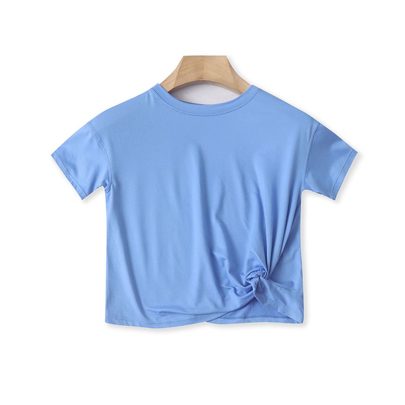 

C/2 Летняя Новинка Зарубежная Торговля Женская Одежда Молодежная Мода Приталенный Стиль Преппи Круглый Вырез Пуловер Короткий Рукав Короткая Однотонная Футболка Blue L