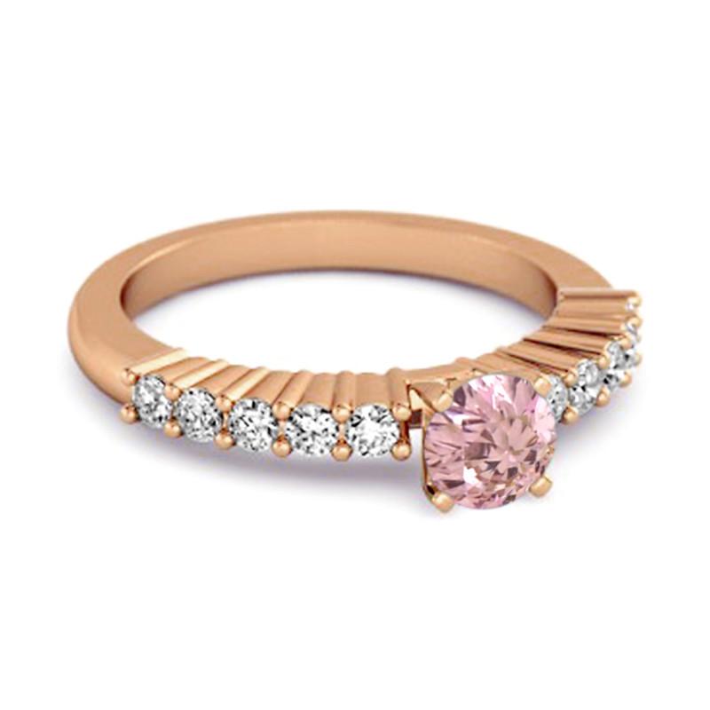 Rosa Zirkonia Runder Solitär Damen Ehering - 925 Sterlingsilber Roségold Vermeil