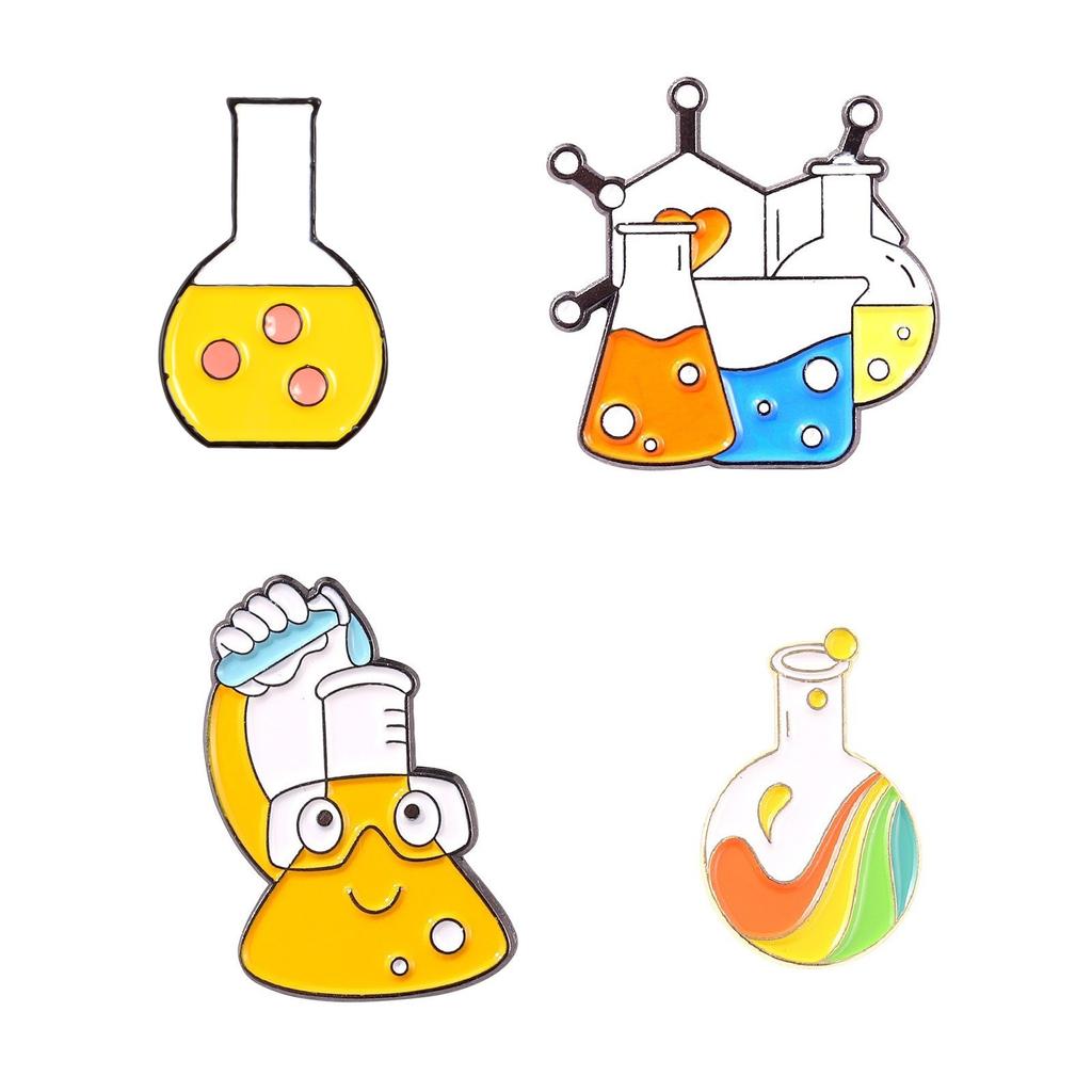 4pcs Cartoon Chemical Badge Cute Element Series Alloy Chest Flower Chemistry Emblem Backpack Accessories Pines Metálicos