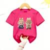 2025 New LABUBU Printed Short Sleeved Fashionable and Versatile Round Neck T-shirt Casual Cartoon Style Girl's Top