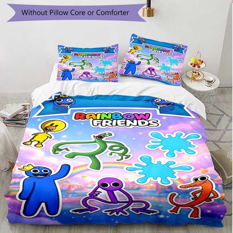 3pcs Duvet Cover Set (1*Duvet Cover + 2*Pillowcase, Without Core), Game Rainbow Friends Print Soft All‑Season Bedding Set, Home Bedroom Decor Gift