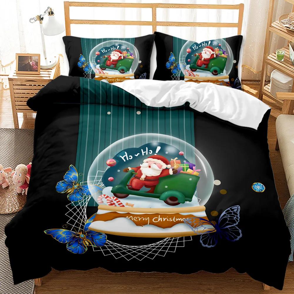 Christmas Duvet Cover Set Holiday Twin Bedding Set with Santa Print for Kids Teens Double Queen King Size Polyester Qulit Cover