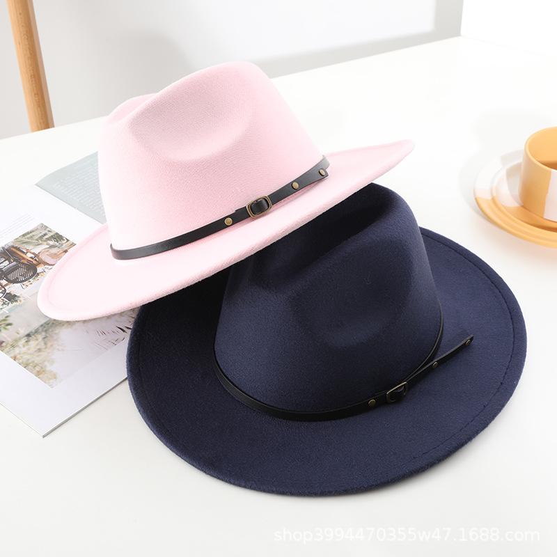 New Men's and Women's Woolen Top Hats, Jazz Hats, Retro Black Woolen Jazz Hats, Flat-brimmed Big Eaves Hats.