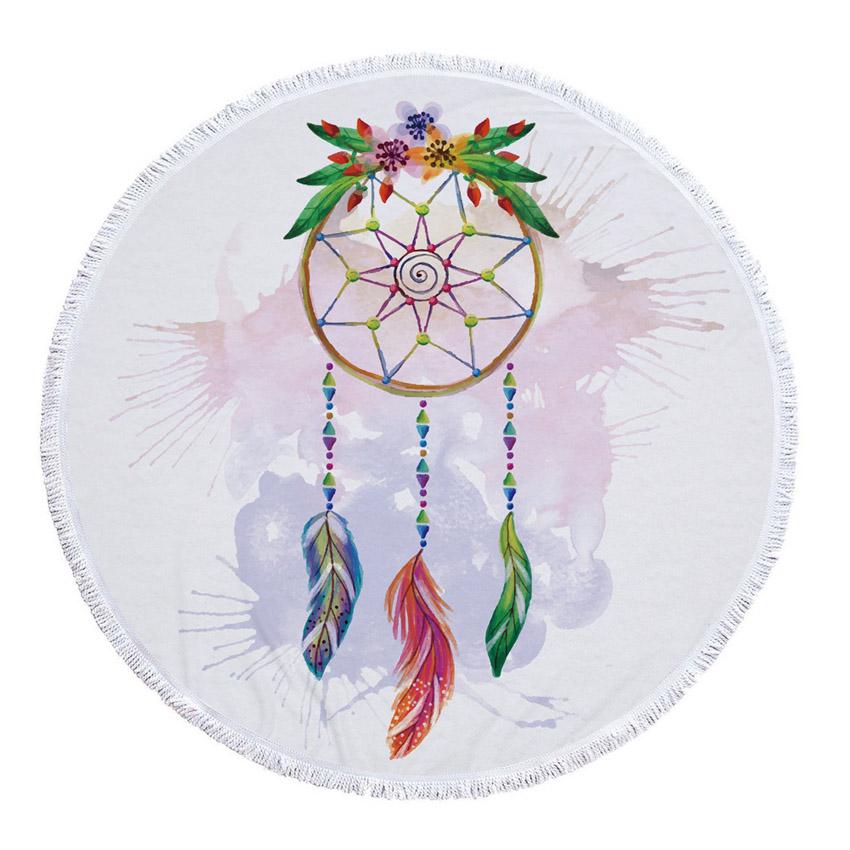 Prosop de Plajă Rotund din Microfibră Boho Dreamcatcher Prosoape Groase pentru Duș Baie Covoraș de Plajă de Vară 550g cu Ciucuri