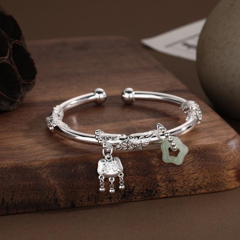 Процветающие Цветы Замок Пин Ань Женский Открытый Браслет - Универсальный, Элегантный, Новый Китайский Стиль, Роскошный Дизайн