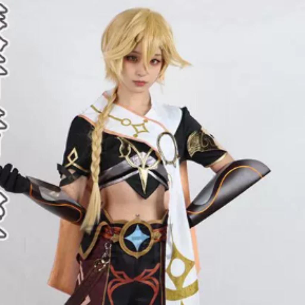 Genshin Impact Costume Cosplay Aether Uniforme da Carnevale per Adulti Parrucca Costumi per Feste di Halloween Anime Maschera Donna Gioco