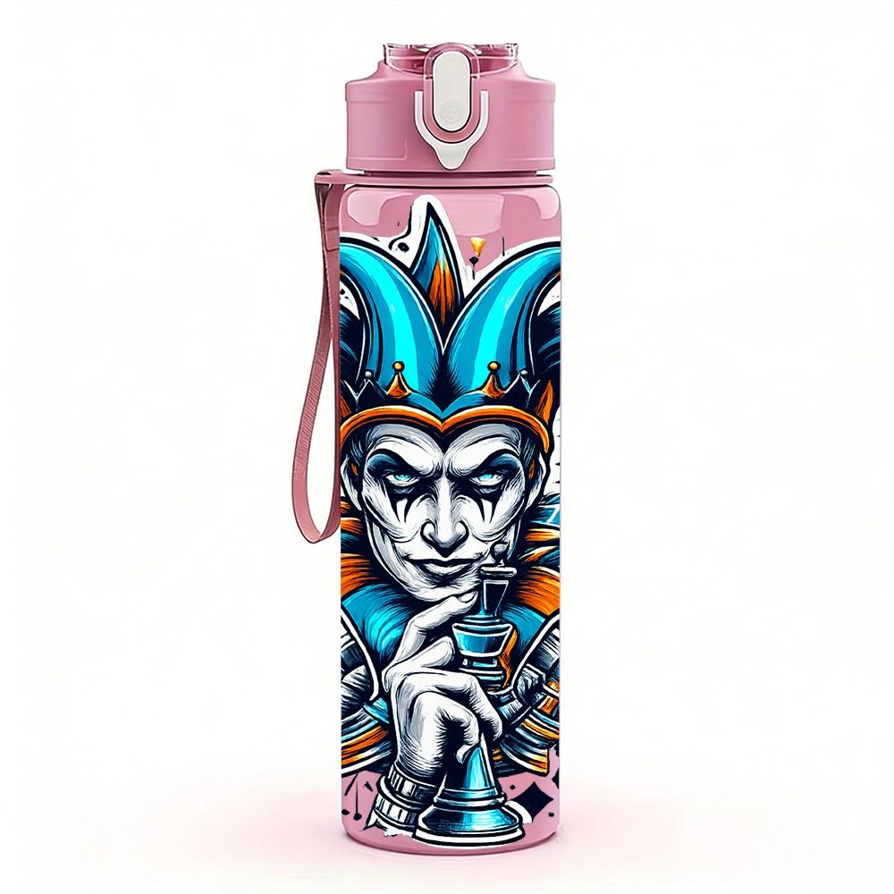 1PC Clown Jester Character Pattern 750ml Color Plastic Sports Water Bottle Leakproof Flip Straw Lid Suitable for Sports Office Home Use