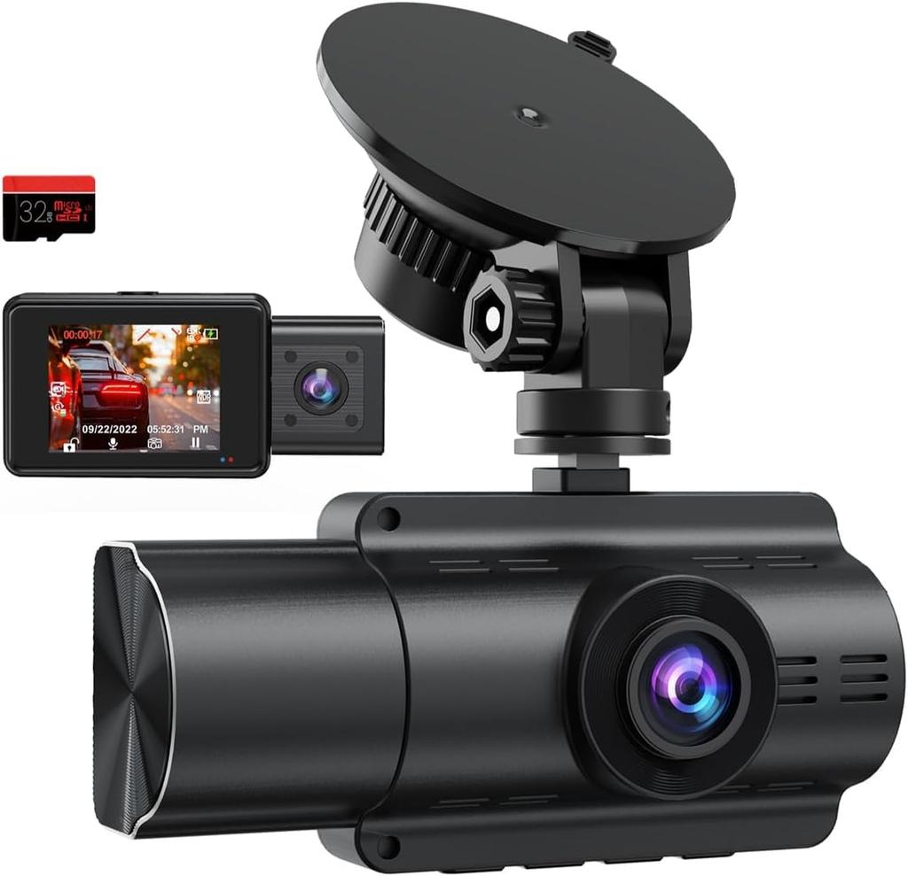 LAMONKE Dash Cam with Integrated Front and Rear Night Parking Motion Impact Loop 32GB Card Included Cameras Front and Cameras, 4K+1080P, WiFi/GPS,