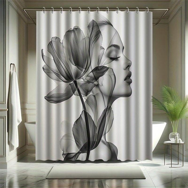 Floral And Girl Shower Curtain Set - Beautiful Art,Waterproof Polyester, Bathtub Partition, Modern Bathroom Decor