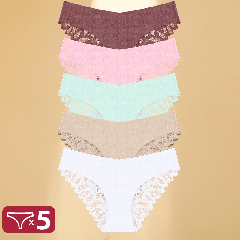 5 Teile/satz Transparente Spitze Floral Unterwäsche Nahtlose Dreieck Unterwäsche Sexy Eng Anliegende Höschen Für Frauen Bequeme Panty