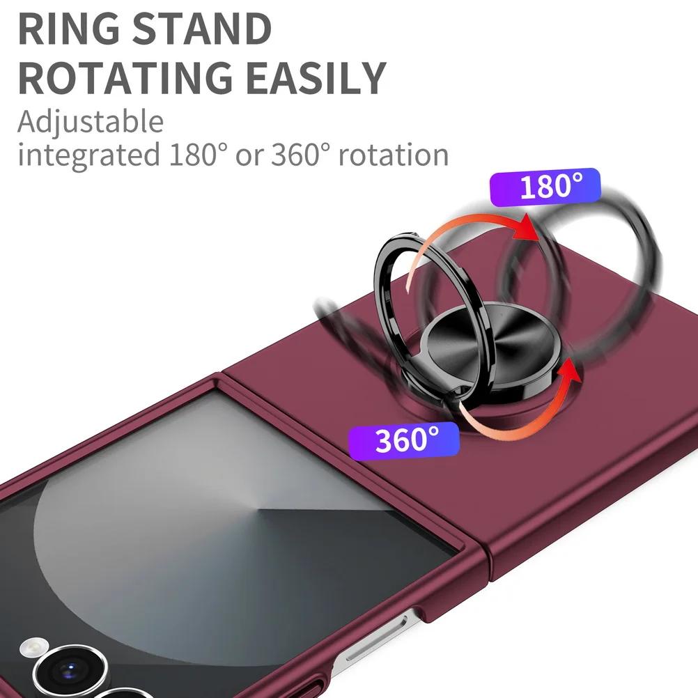 Ultra Thin Matte Feel Metal Rotatable Ring Holder Phone Case for Samsung Galaxy Z Flip 7 7FE 6 5 4 3 Shockproof Protect Back Cover