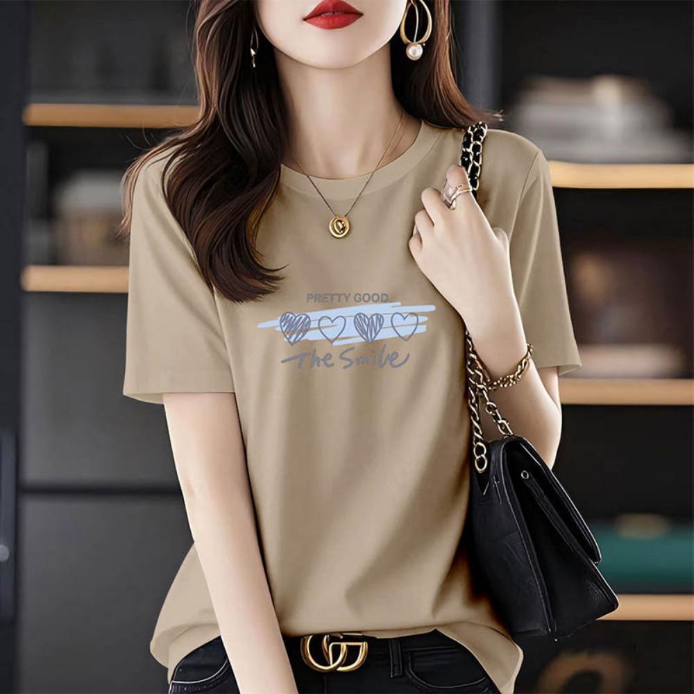 Summer Chic Letter Print T-shirt Women Clothing Fashion All-match Basic Short Sleeve Top Tee Loose Pullover