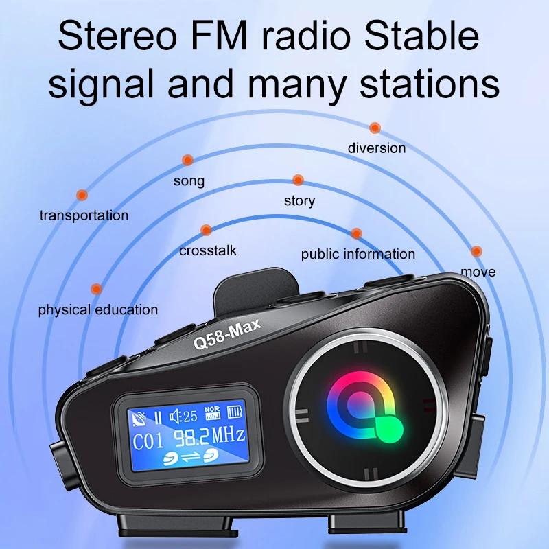 1/2pcs Q58-Max Motorcycle Helmet Intercom Bluetooth Headset LCD Display Interphone Multi-Scene Mixed Music Share with Flashlight