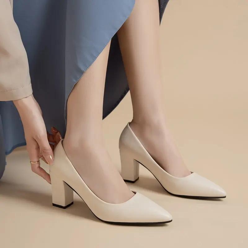 Ladies' Trendy New Pointed Commuting High Heels with Matching Shoes Shallow and Thick Matching Shoes That Are Versatile Platform