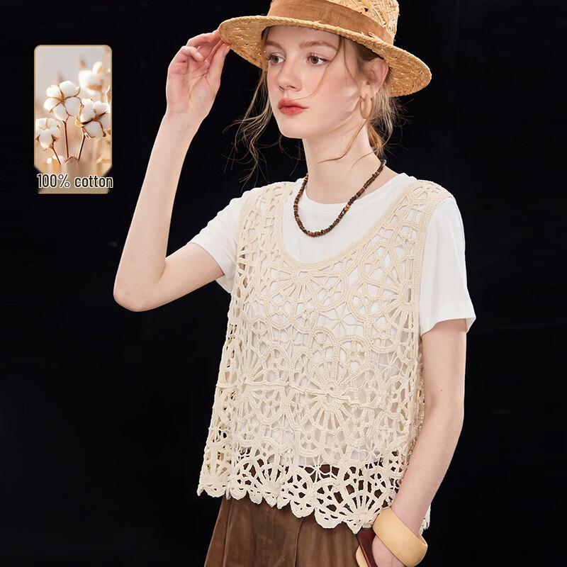 Wudao 100% Cotton Crochet Hollow-Out Vest M