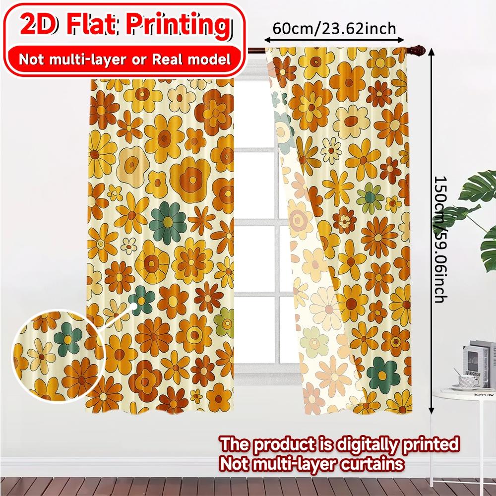 2Pcs, 2D Flat Printing Curtains (Without Rod) Floral Harmony Christmas Holiday Curtains With Digital Printing Yarn Curtains