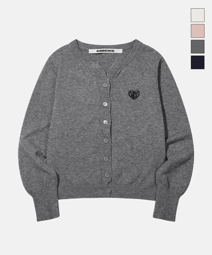CHICKS Mvk Heart Stitch Mini V-Neck Knit Gray