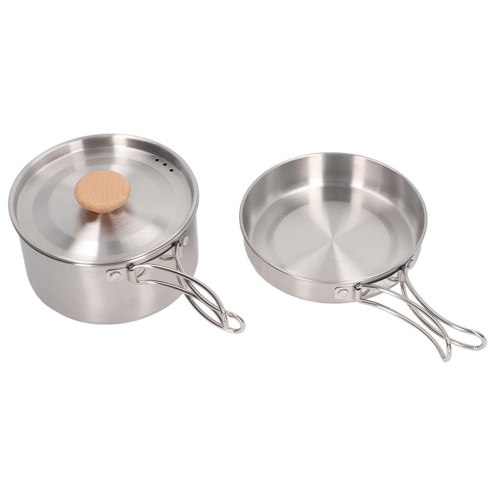 Cooking Pot and Pan Set 304 Stainless Steel Portable Camping Cookware Mess Kit with Storage Bag for