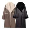 Womens Double-Sided Faux Fur Long Coat Winter Streetwear Oversized Hoodless Jacket Black Khaki