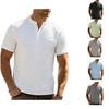 Men's Linen-Look Short Sleeve Henley Shirt Casual Stand Collar Button Placket Top with Chest Pocket