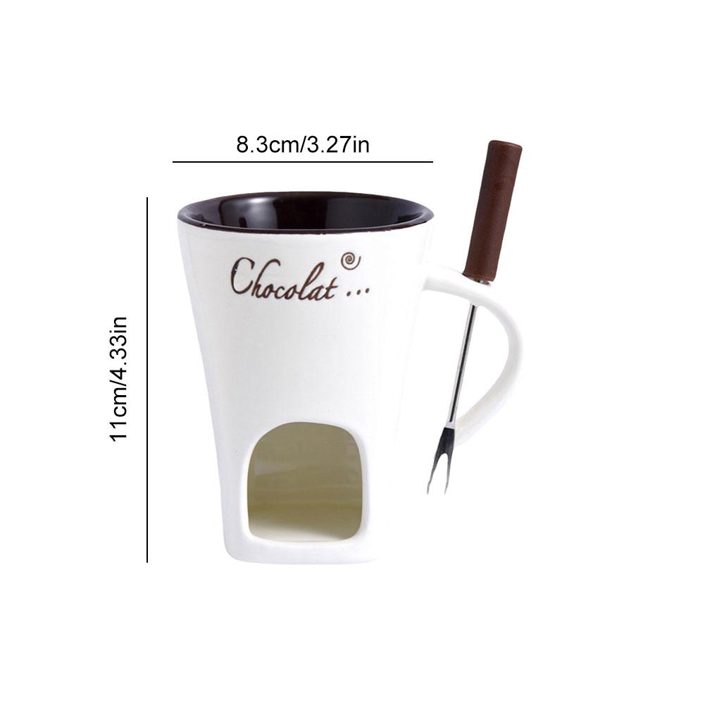 Sweet Fondue Cup with Fork Heating Food Ceramic Mug Creative Coffee Mug Gifts for Birthday Wedding and More