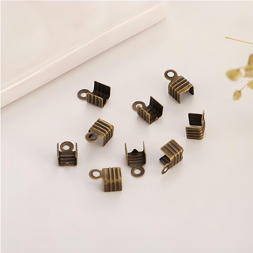 100/300pcs Small Cord End Tip Fold Over Three-wire Fastener Clasp Crimp Bead Cord Buckle Connector for Jewelry Making Supplies