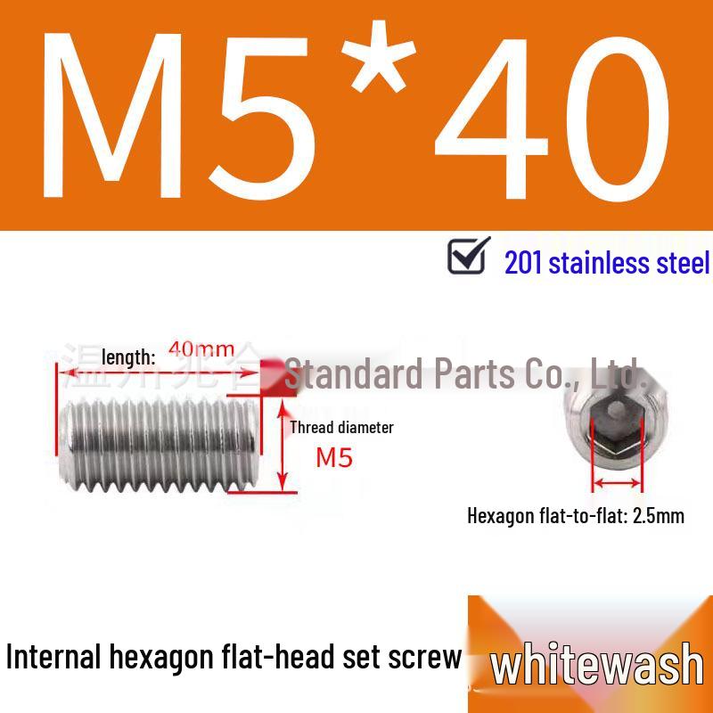201 Stainless Steel Headless Set Screw - Flat End Socket Screw
