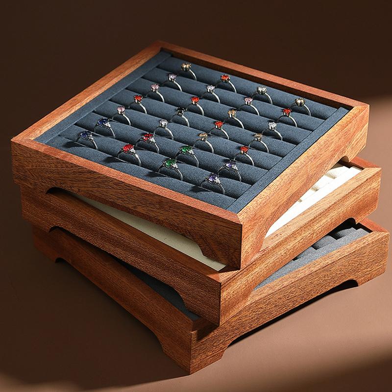 Wooden Jewelry Display Tray Large Capacity Ring Storage Trays Counter Earring Organizer Display Props Jeweler Jewelry Tray