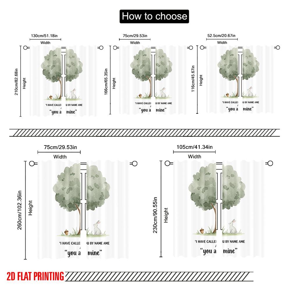 2pcs 2D flat printing Curtain Watercolor Forest Tree Bunny Polyester Without Electricity 0 for Multipurpose Event Decoration