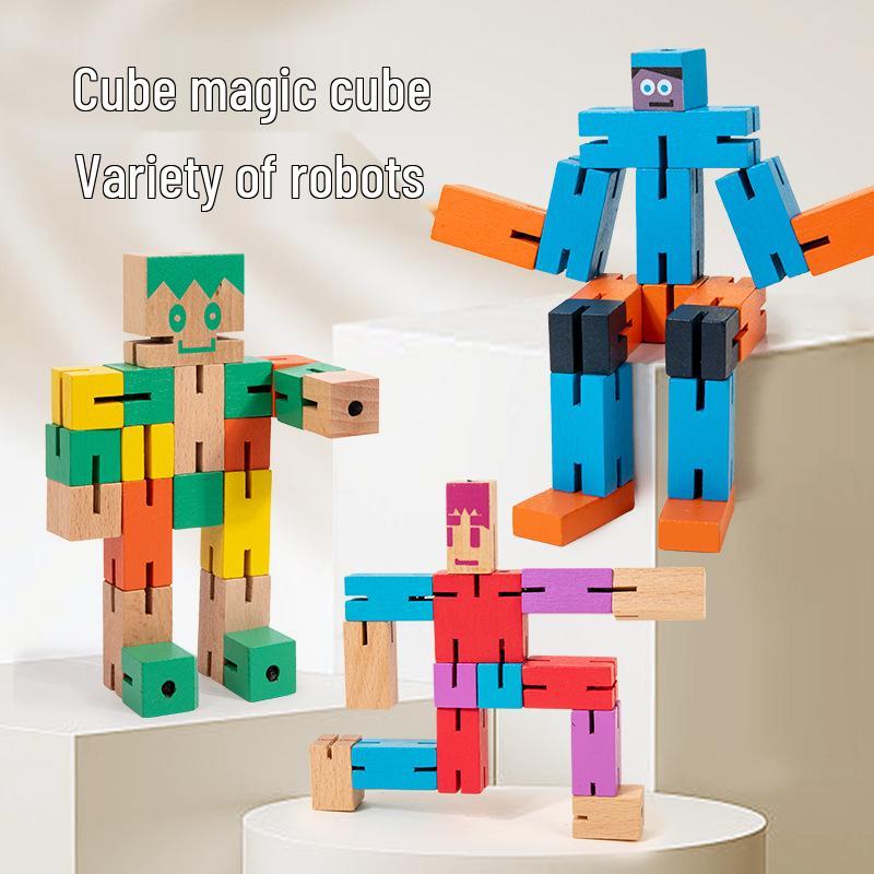 Children's Wooden Magic Cube Deformable Robot Puzzle – Educational and Brain-Teasing Toy