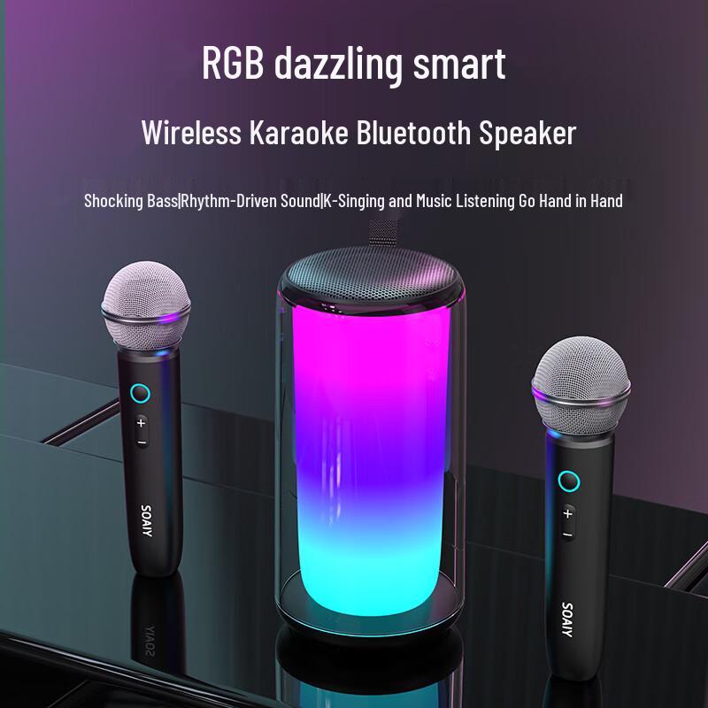 Soaiy Smart Portable Karaoke Speaker System with Wireless Microphones