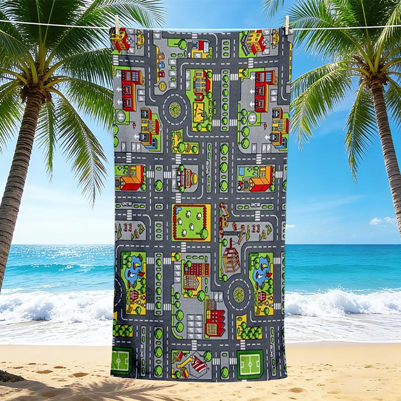 1Pc City Street Adventure Beach Towel, Quick Dry, Multi-Use for Beach Pool Gym Yoga Home Travel, Christmas, Halloween, Xmas Gift M928725