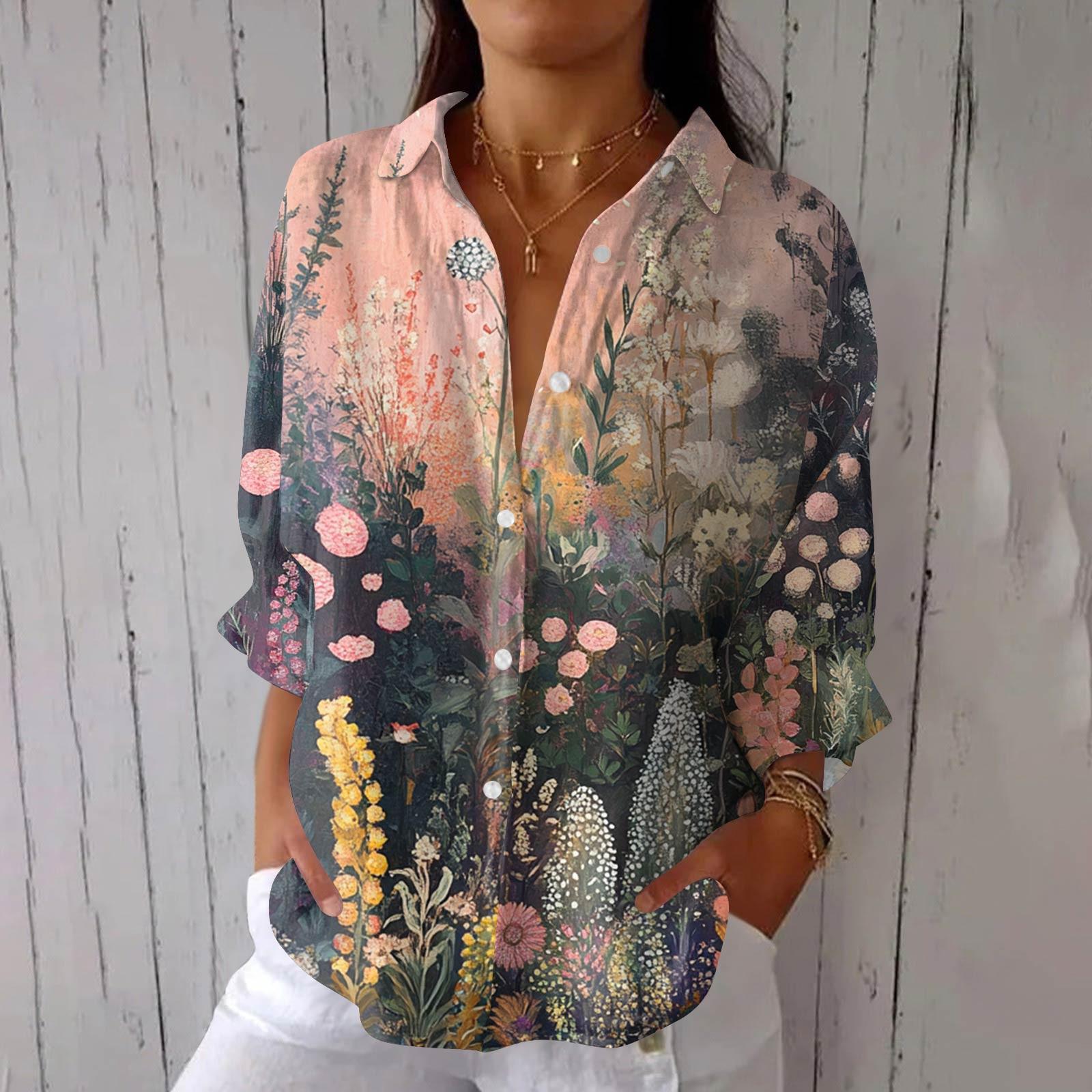 

Women s Fashion Seven Sleeve Casual Lapel Back Tie Shirt Printed T-Shirt Top M фіолетовий