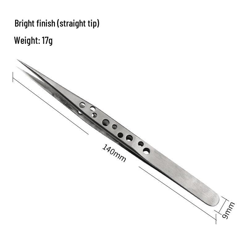 Stainless Steel Bent Tip Sandblasting/Bright Polish Repair Tweezers with Nine-Hole Hard Flat Tip
