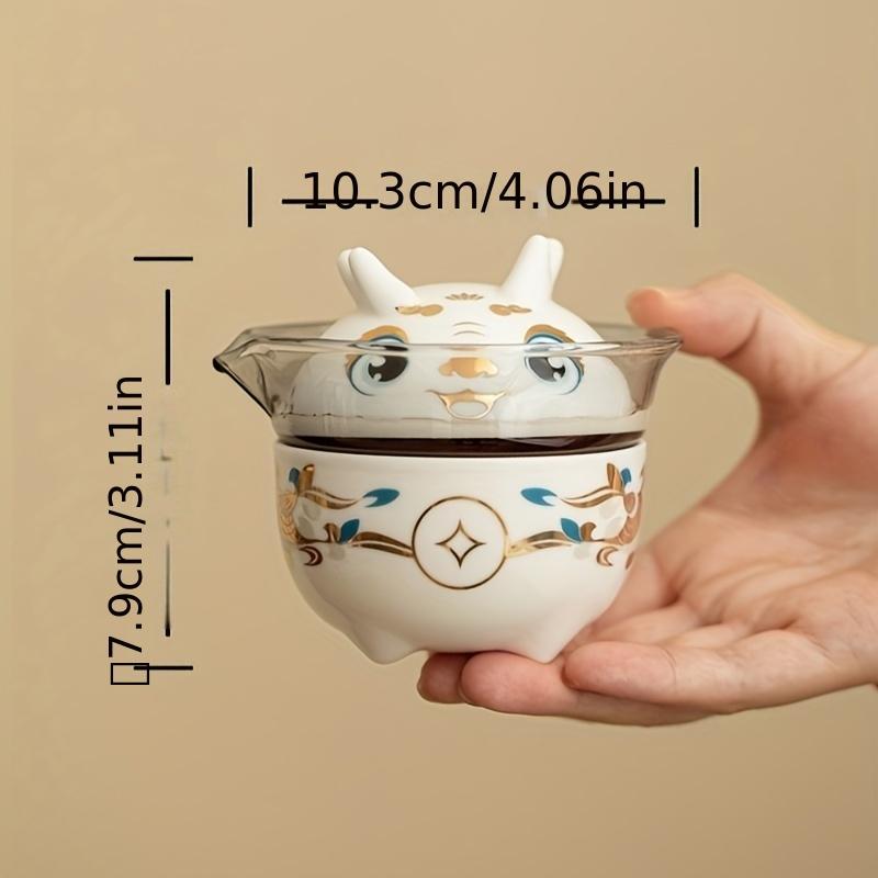 1 Set Of 4 Pcs Ceramic Travel Tea Set Include One Pot And Three Cups Dragon Year Outdoor Camping Portable Tea Set For Home Restaurant Hotel Office Tea