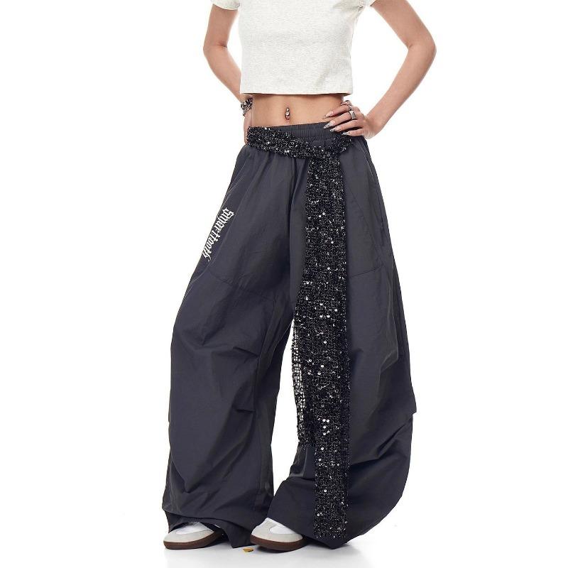 Street jazz sequined belt scimitar casual pants men's and women's design pleated loose drape overalls