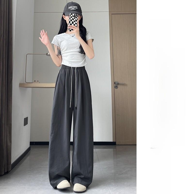 Summer Thin Polyester Wide Leg Pants For Women With Pockets For Casual Wear