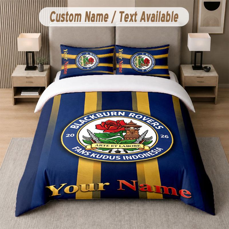 Custom Bedding Set Blackburn Rovers Football Pattern, Print Name Text 1 Duvet Cover Plus 2 Pillowcases Home Textile