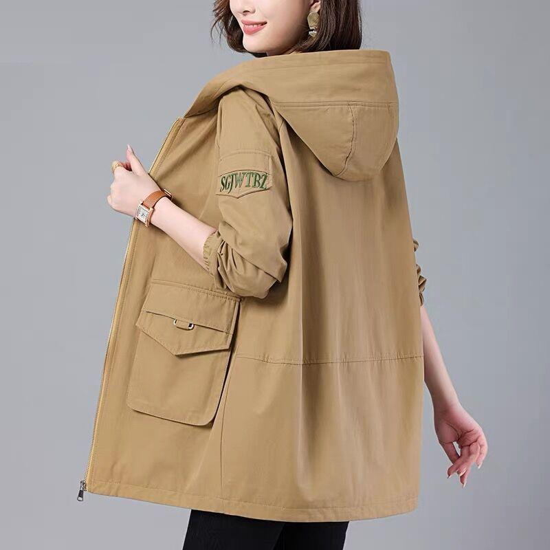 Fashion Women's Trench Coat Spring Autumn Lined Coat Tops Korean Loose Hooded Casual Female Windbreaker Outerwear 4XL