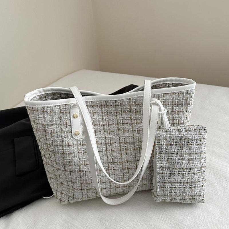 

Large Capacity Women Shoulder Underarm Bags Simple Plaid Versatile Ladies Tote Bag Purse Portable Female Handbags with Zipper KTB 39x12x24cm білий