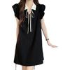Age reduction small flying sleeves black dress women's summer design sense thin French small fragrant style straight skirt small black dress